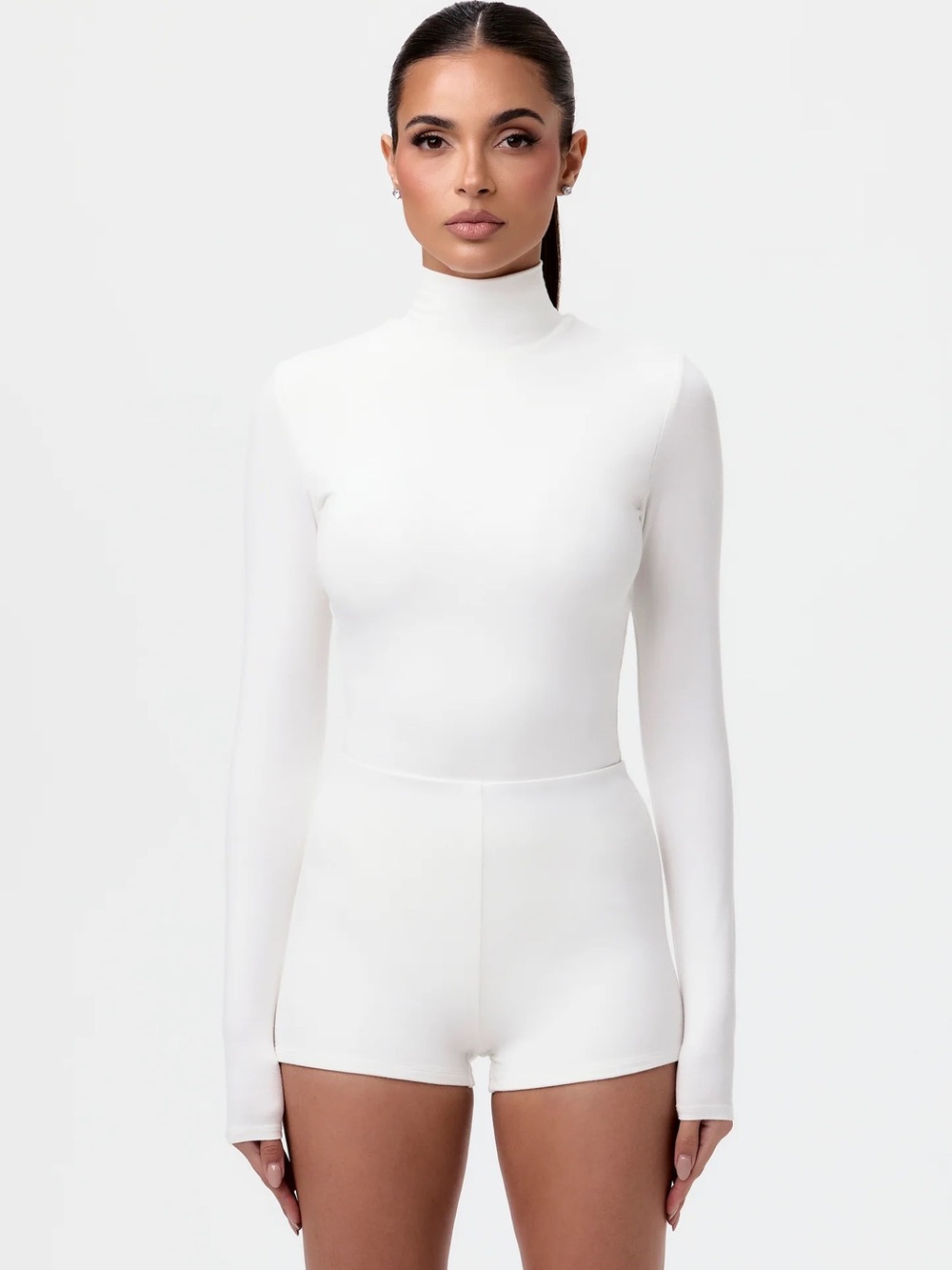 naked wardrobe Smooth Turtleneck Sculp Top in White M Medium Long Sleeve